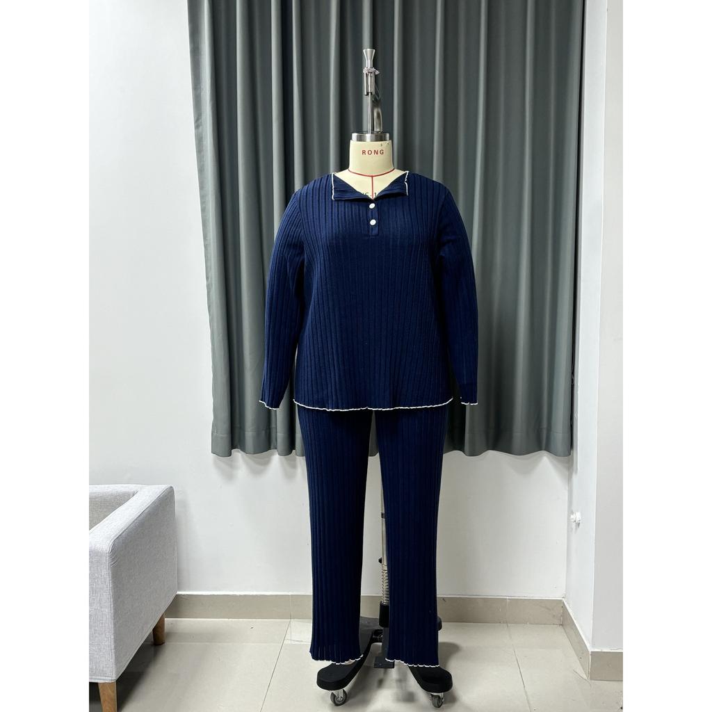 Pijama para Mujer Talla Grande Otoño/Invierno Conjunto Casual de Ropa para el Hogar Pantalones de Manga Larga Conjunto de Dos Piezas