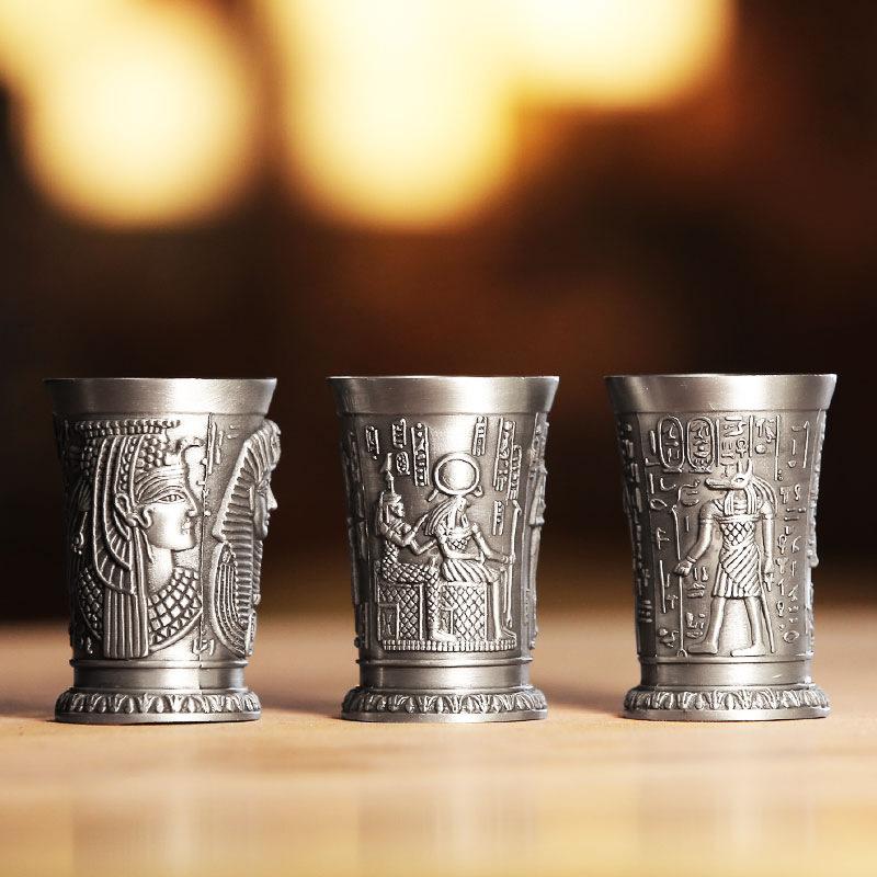 I Piece Bronze Metal Vintage Egyptian Shot Glass Creative Wine Cup Personalized Glass Drinking Bar Gift for Whiskey 40ml