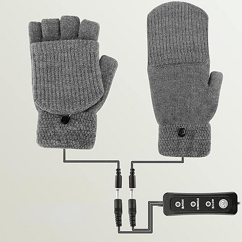 USB Heated Gloves Knitting Warmer Full & Half Fingerless Hands Hand Washable Plug-In 3 Temperature Settings Touchscreen Laptop