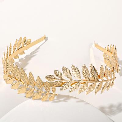 Cerchietto per capelli elastico in metallo con foglia cava dorata, accessorio decorativo per capelli da donna sottile
