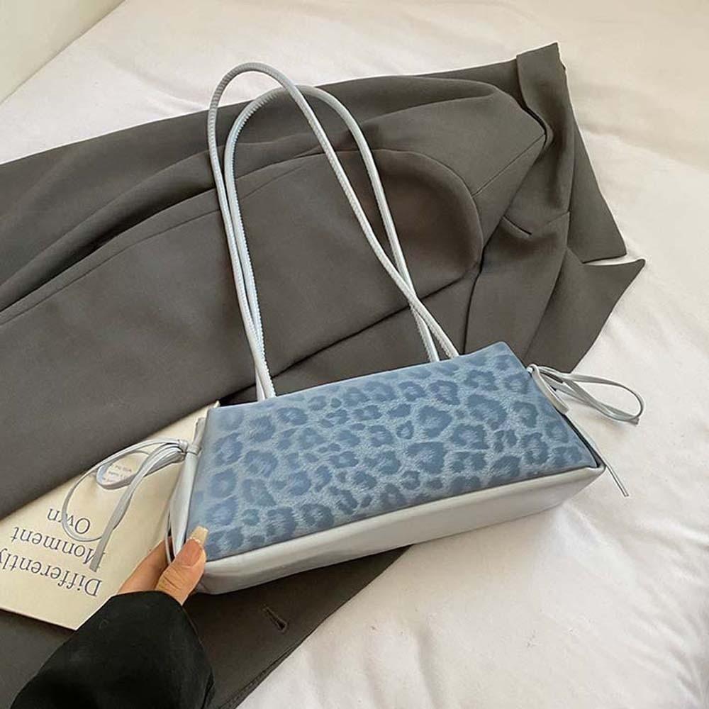 Sweet French Stick Handbag Bow Ribbon PU Shoulder Bag All-match Leopard Print Underarm Bags  Travel