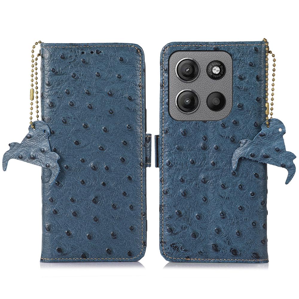 

For Motorola Moto G15 4G/G05 4G Case RFID Blocking Genuine Cow Leather Phone Case Ostrich Texture A