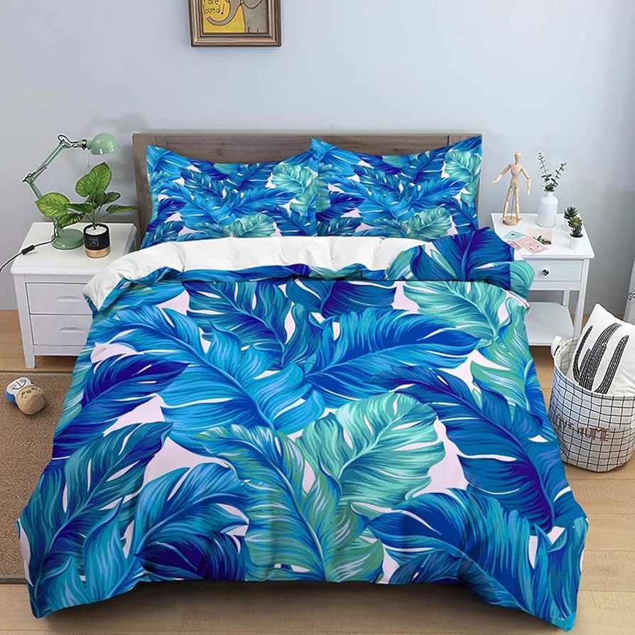 

Tropical Leaves Duvet Cover Twin King Palm Leaf Pattern Bedding Set for Boys Girl Room Botanical Monstera Leaves Comforter Cover EU Single(135x200cm)