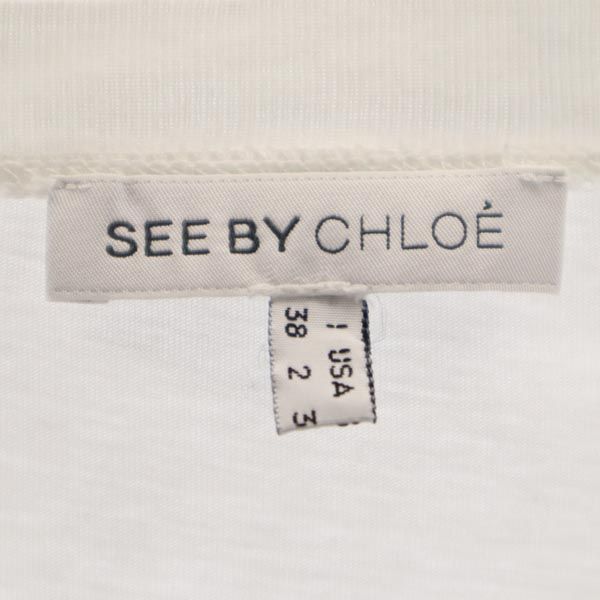 SEE BY CHLOE Logo Print Short Sleeve U Neck T-shirt 2 White Women Used