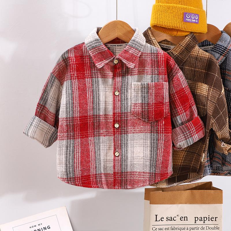 2023 Stylish Children's Plaid Long-Sleeve Shirt for Boys & Girls