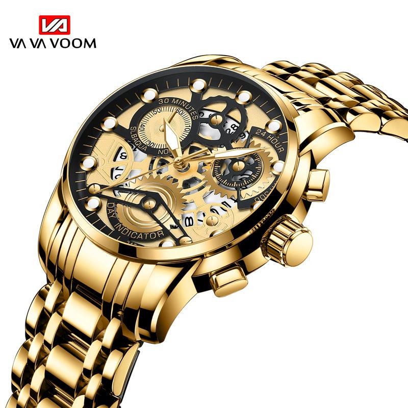 VA VA VOOM Quartz Movement Hollow Waterproof Watch Men's European and American Calendar Watch Men's