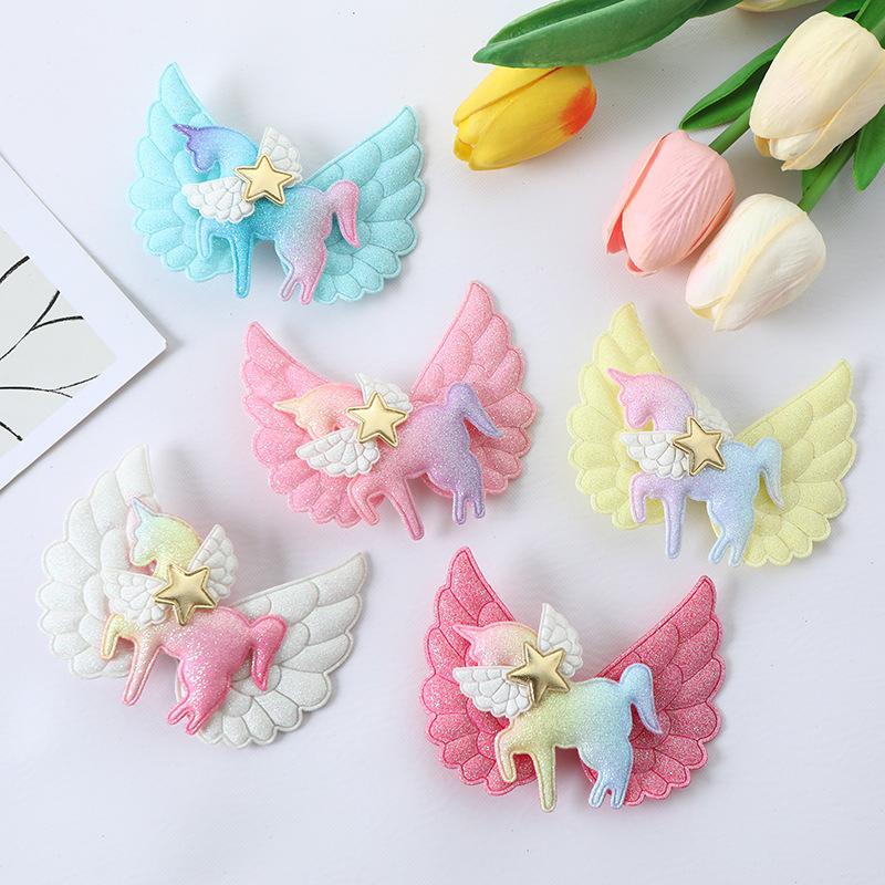 Cartoon Unicorn Baby Hair Clips Wing Horse Hairpins Shiny Hair Bow Kids Headwear Christmas Birthday Gift Girls Hair Accessories