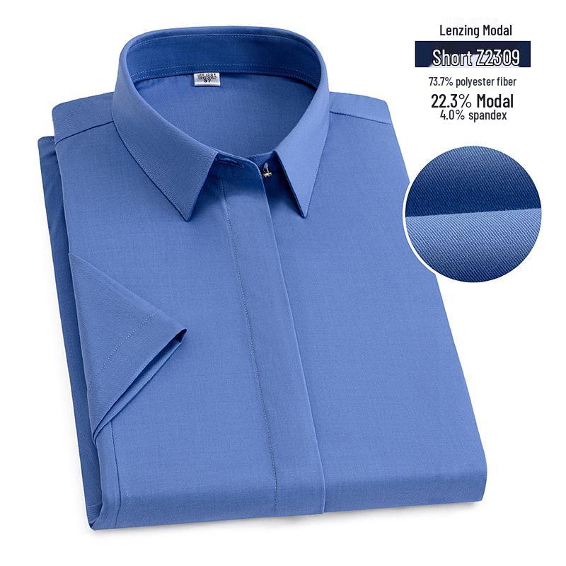 Women s Formal White Short Sleeve Modal Shirt - Iron-Free & High Elasticity 40 темно-синий