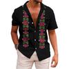 Hawaiian Mens Shirts Lapel Short-Sleeved Shirt Mexican Style Clothing Casual Loose Button-Down Shirt