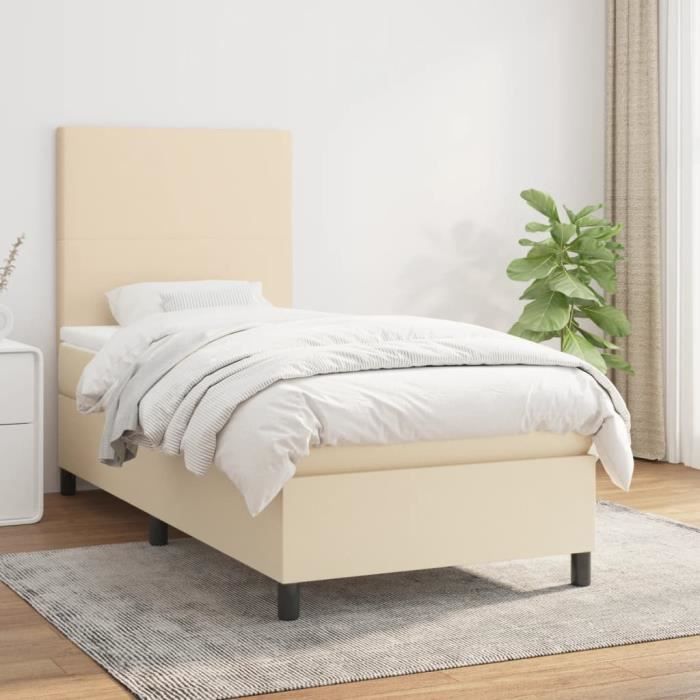 3141598 vidaXL Lit à sommier tapissier avec matelas Crème 100x200 cm Tissu