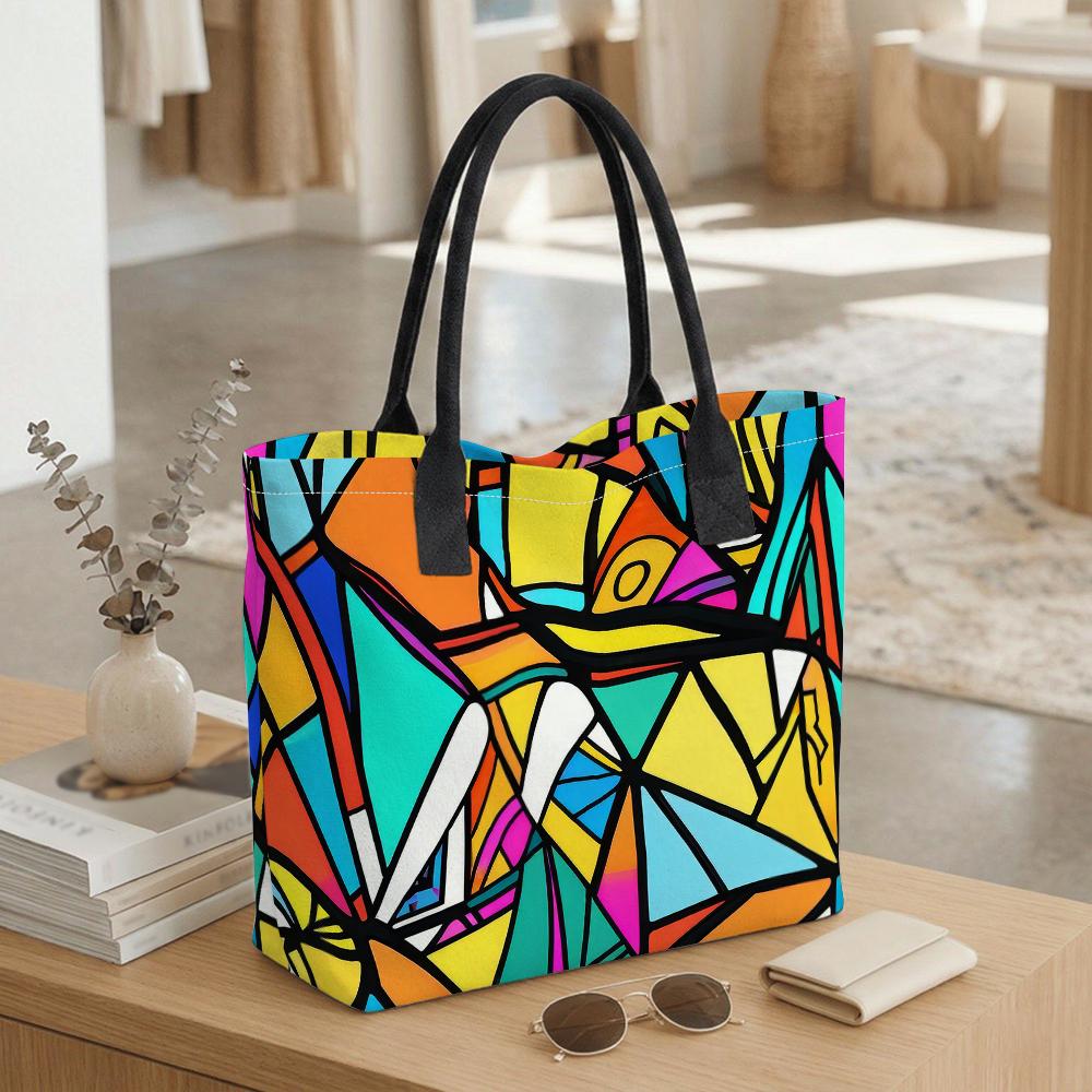 Colorful Geometric Print Tote Bag Large Capacity Casual Portable Shoulder Handbag for Daily Use