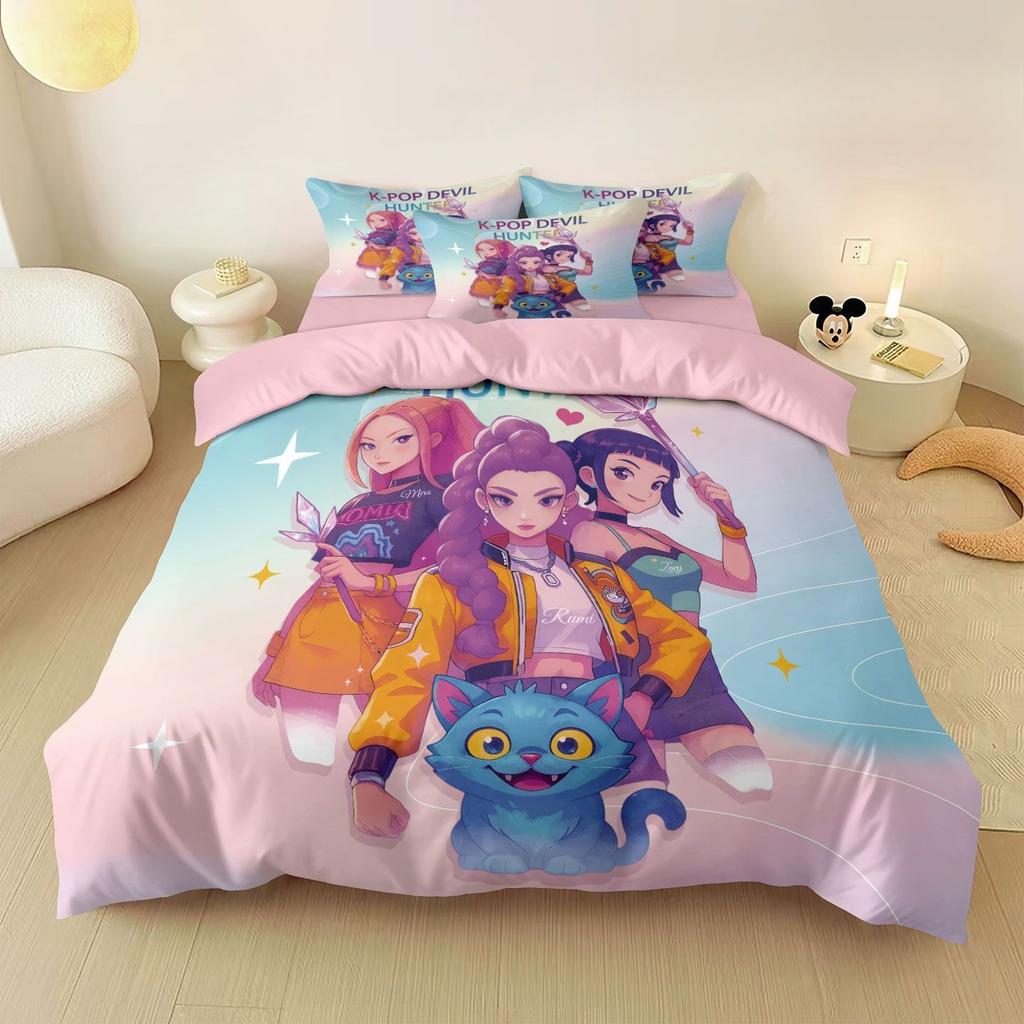Caçadores de Demônios KPop Rumi Anime Bidimensional Conjunto de Quatro Peças Dormitório Estudantil Macio e Confortável Conjunto de Capa de Edredom e Lençóis