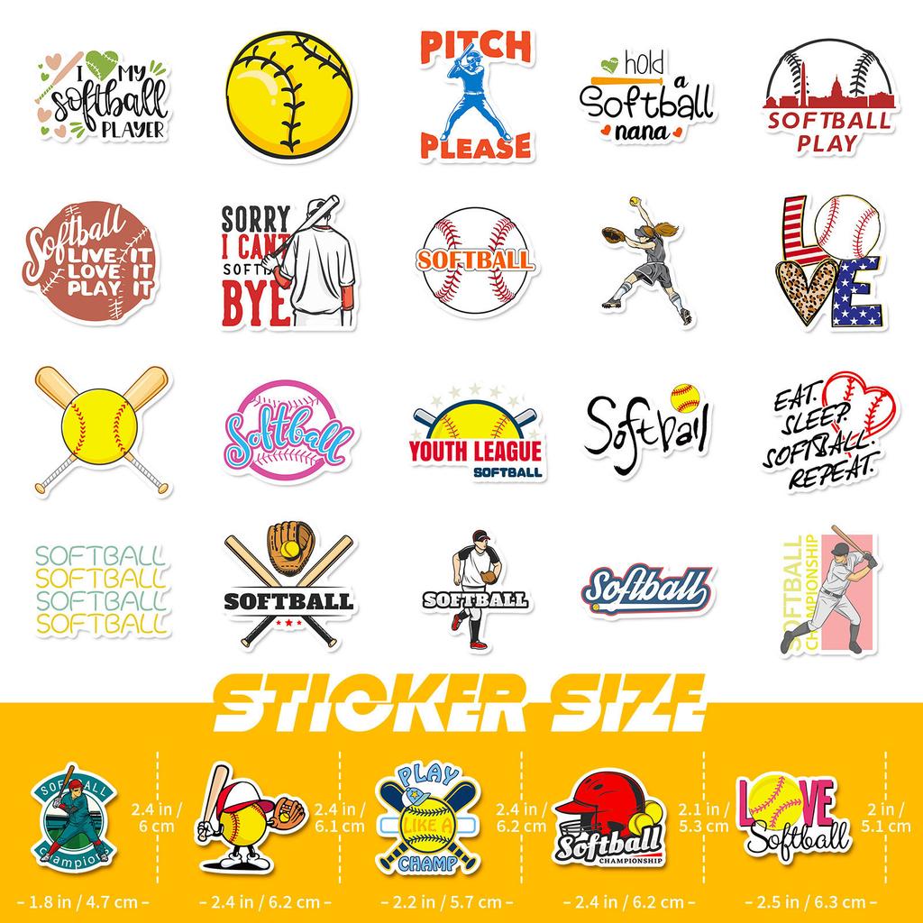 50 Softball Text-On-Video Shein Ball Sports Graffiti Stickers Suitcases Skateboard Softball