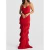 2025 Autumn European and American New Fashion Elegant Solid Lace Backless Dress Red Skirts