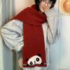 Colorful Cashmere Knitted Scarf Sweet Winter Neck Warmer Panda Cartoon Embroidery Scarf  Daily