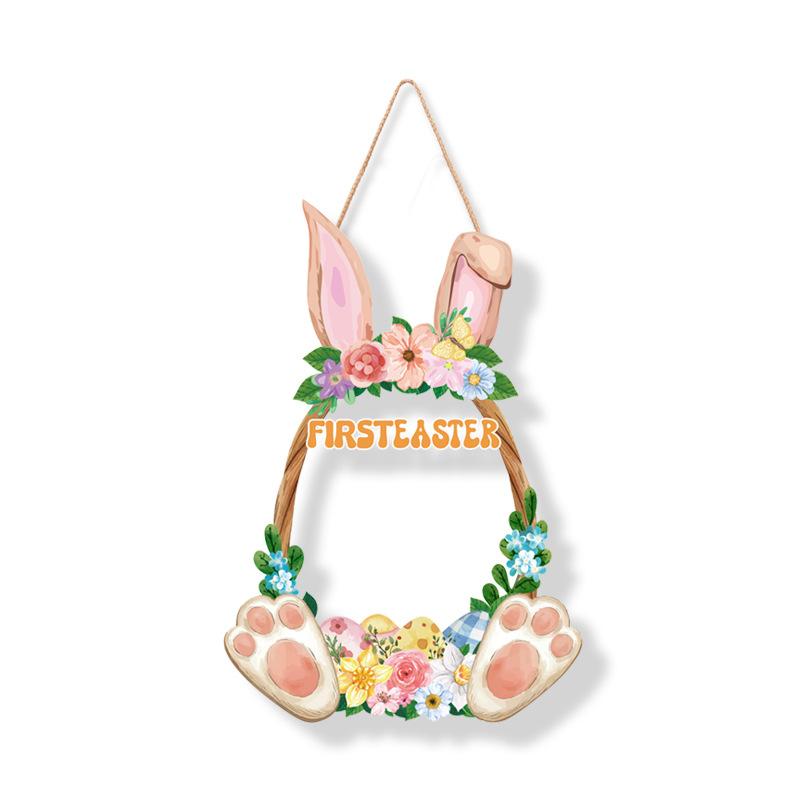 12x12 inch/30x30 cm Easter Wooden Hanging Door Sign Rabbit Egg Decorative Plaque for Easter Front Door Decor