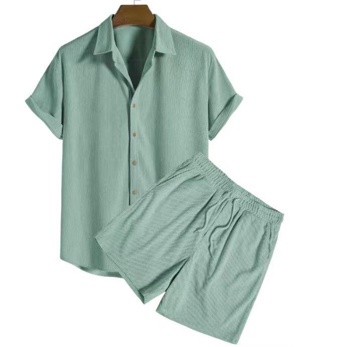Men's Casual Loose Multicolor Beachwear Corduroy Short-sleeved Suit Two-piece Suit