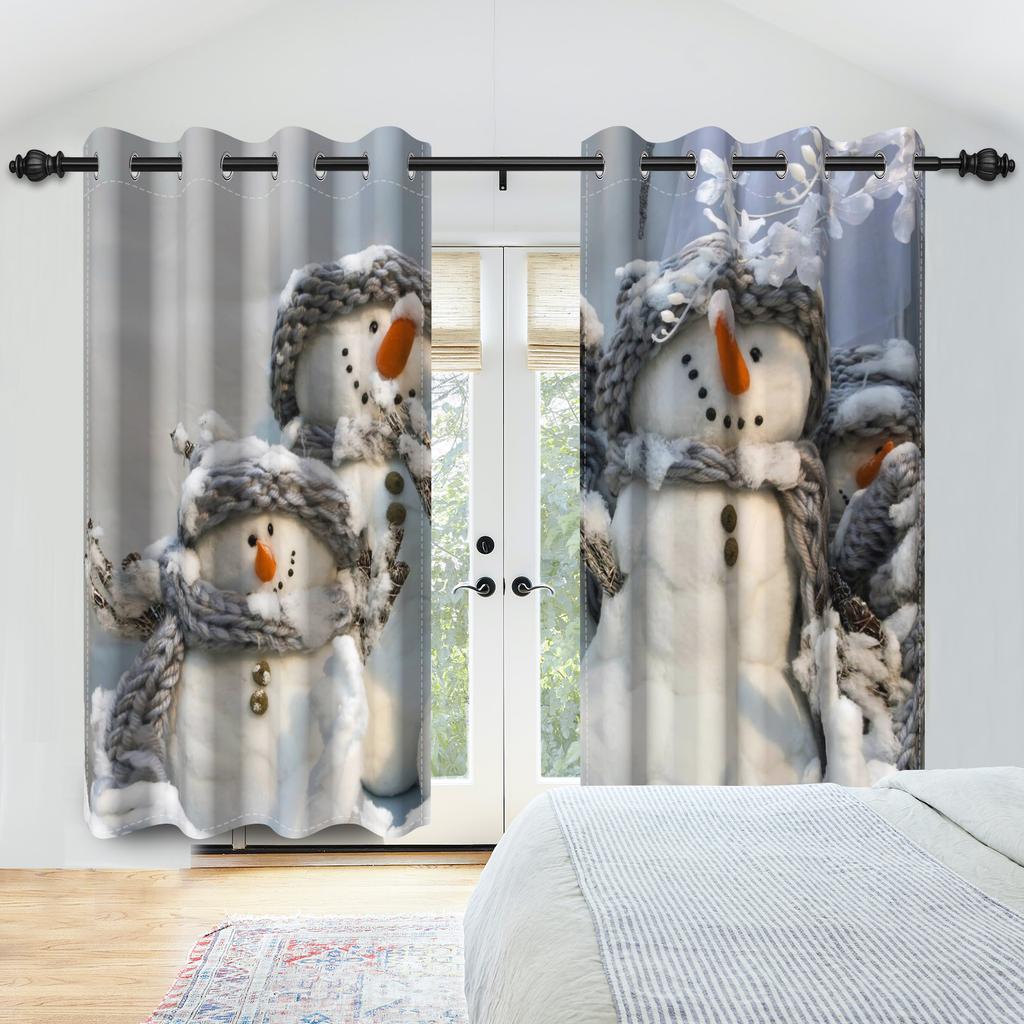 Winter Snow Scenery Blackout Curtains Snowman Pine Forest Pattern Bedroom Living Room Darkening Noise-reducing Window Curtain