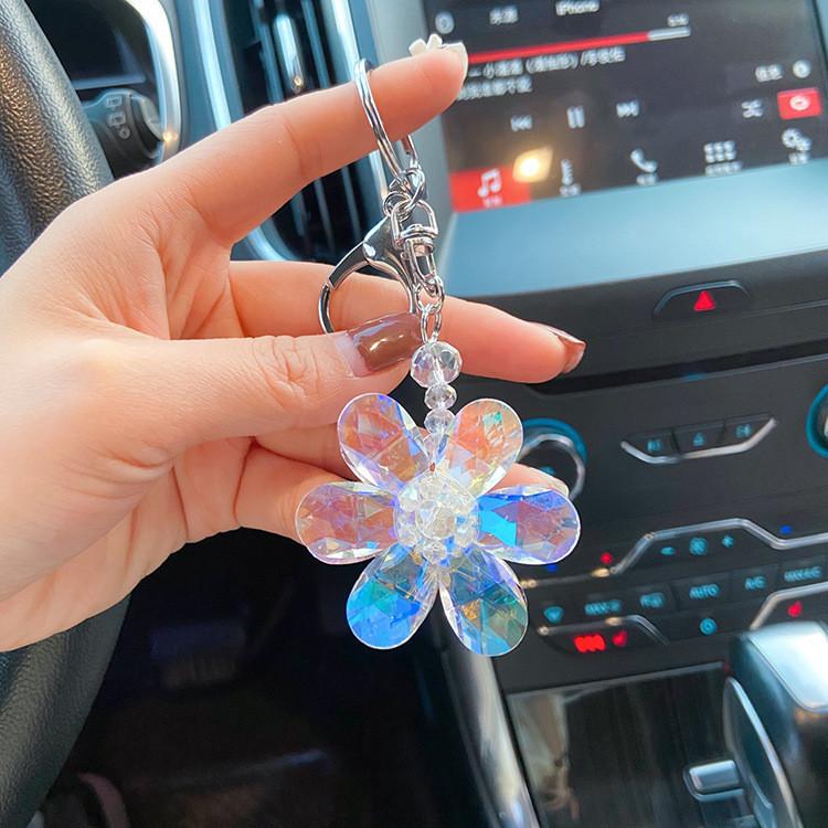 Lady Personalized Keychain With Crystal Floral Design Perfect Accessory For Bag