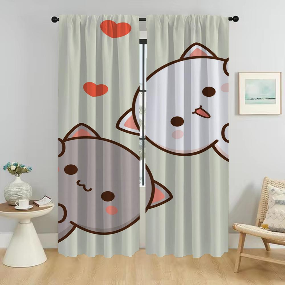 Curtains for Living Room Curtain for Room 2 Panel Peach Mochi Cat Partition Home Interior Curtains Halloween Decoration Shades