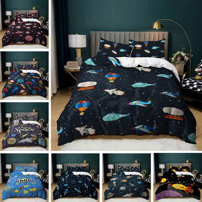 Spaceship, Cosmic Sun Kit, Quilt Cover, Cool Student Bedding Three-Piece Set