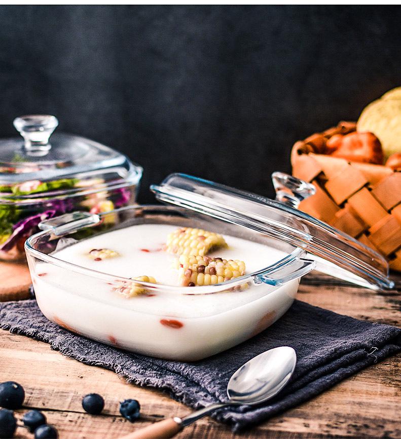 Heat-Resistant Crystal Glass Pot with Lid for Oven & Microwave; Double-Ear Soup Bowl for Steaming & Stewing.