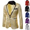 CHEST Men's Golden Shiny Party Fashion Suit Stage Singer Wedding Groom Jacket Master Coat