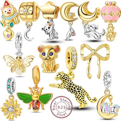Oryginalne Koraliki Charms Miedziane Złote Lampart Świetlik Motyl Balon na Powietrze Koraliki Pasują do Bransoletki DIY Biżuteria