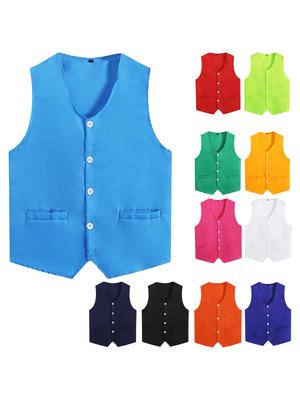 Mens Womens Irregular Hem Volunteer Vest Unisex Adult Waiter Bartender Work Uniform Solid Color V Neck Sleeveless Waistcoat