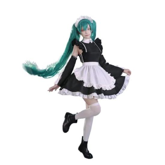 

[Эльфийский Лес] Косплей-костюм Хацунэ Мику, наряд горничной, цельное платье, готический, роскошный костюм для фотосессии, костюм для косплея, маскарадный костюм