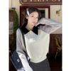 Contrasting Polo Neck Knitted Sweater Women's Spring Loose Age-reducing Inner Top Design Bottoming Shirt