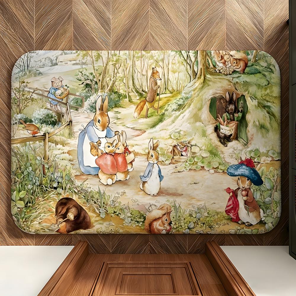 Cartoon P-Peter R-Rabbit Floor Mat Soft Flannel Floor Mat Suitable for Entryways, Living Rooms, Bedrooms, and Bathrooms