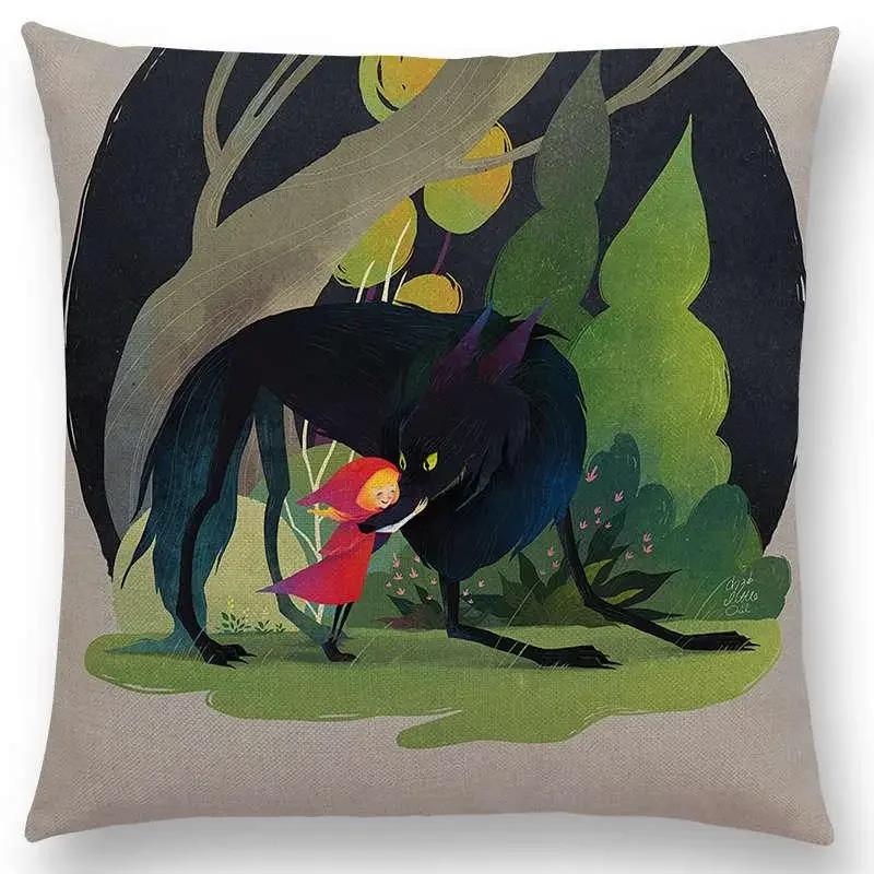 Neuankömmling Niedliche Cartoon-Tiere Kleine Katze Traum Elch Hübsches Mädchen Wald Leuchtender Stern Kissenbezug Sofa Wurfkissenbezug