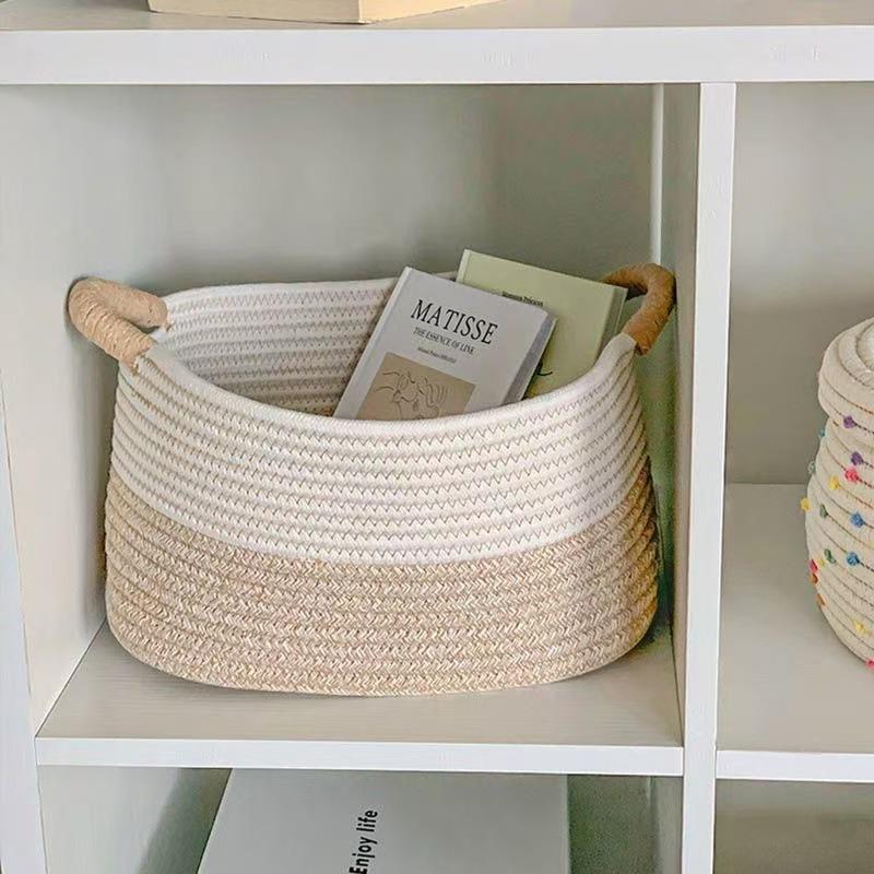Rope Woven Baskets for Organizing Woven Rope Storage Basket Multifunctional Toy Basket for Desktop Nursery Office Bathroom Books