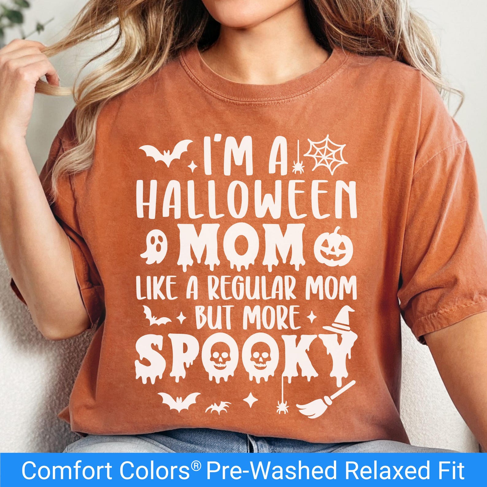 Funny Halloween Mom Tshirt, Comfort Colors Spooky Season Shirt for Women, Like a Regular Mom But More Spooky Tee, Halloween Gift for Wife 3XL