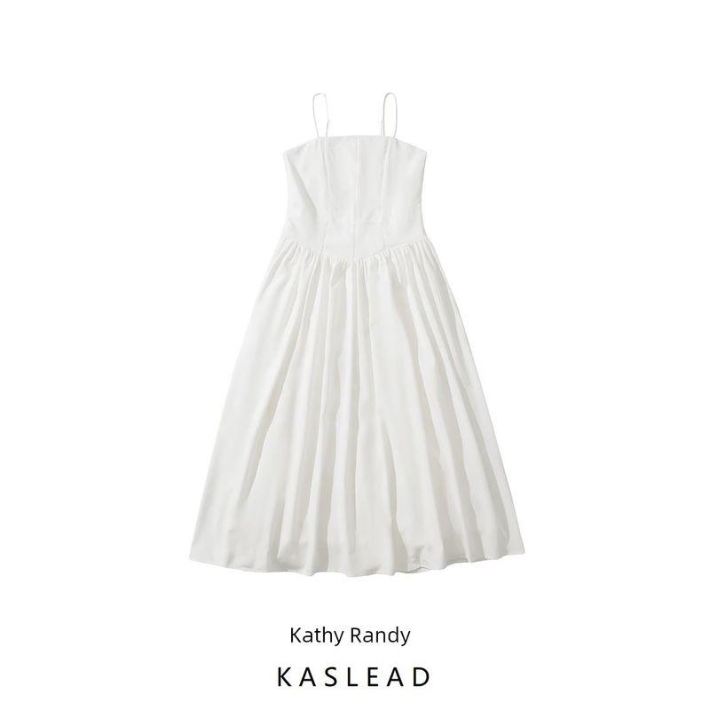 Kaslead New Arrival Women's Clothing Fashion Style Fashion Simple Waist Fitted Lace Splicing Sling Dress