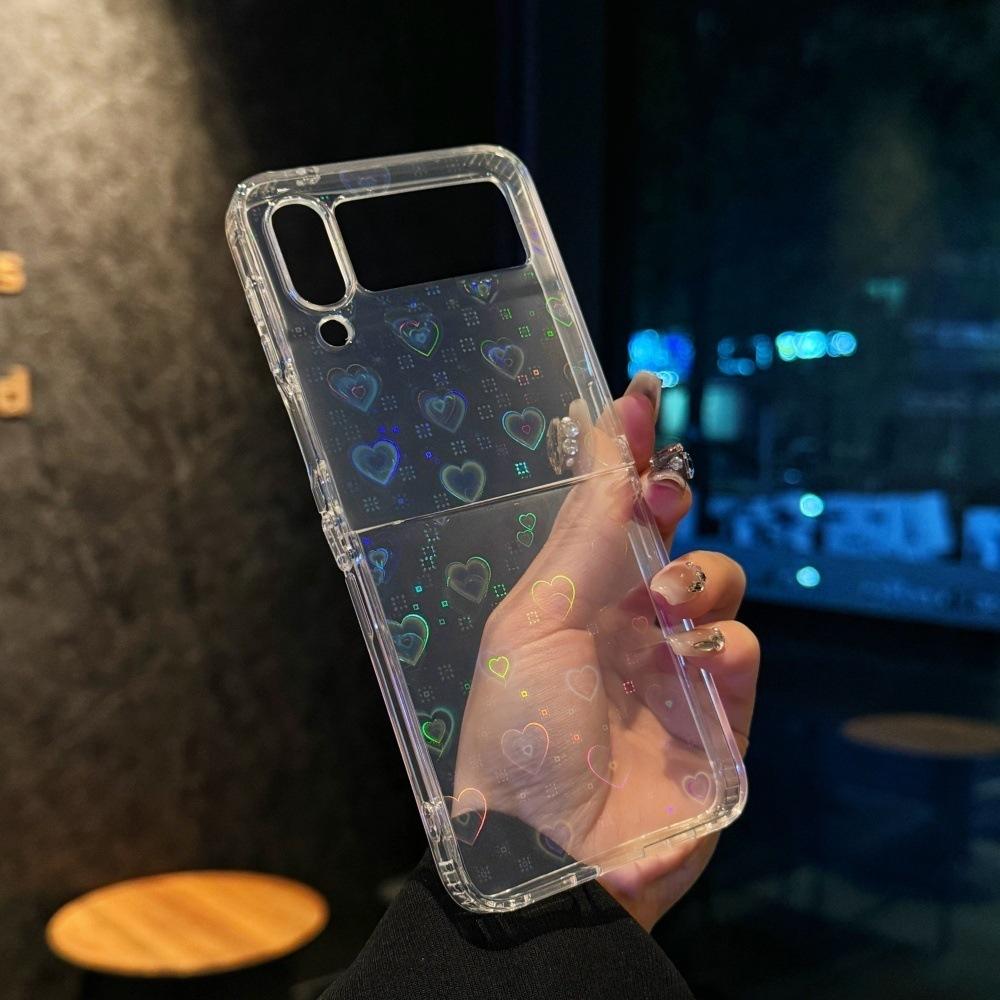 Suitable for Samsung Zflip5 Folding Mobile Phone Case Laser Love Zflip3 4 Transparent Shell Zflip6 Protective Case