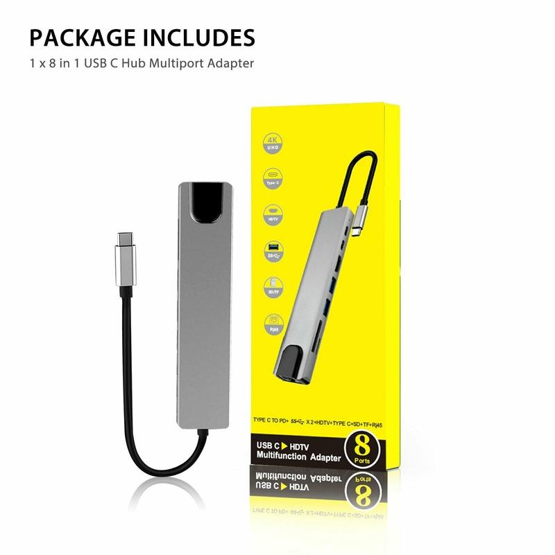 

8 в 1 многопортовый Type C на USB-C 4K HDMI адаптер USB 3.0 кабельный концентратор для Macbook