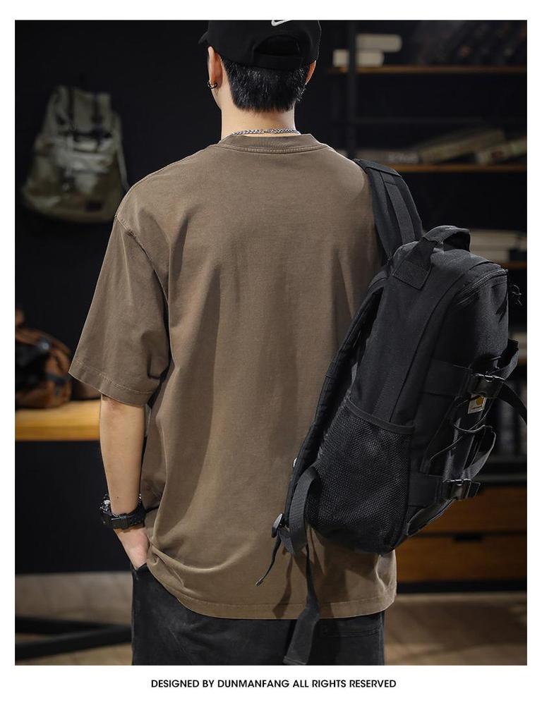 Men's Retro American Classic Washed Cotton T-Shirt - 280g Heavyweight, Short-Sleeved, Summer Trend.