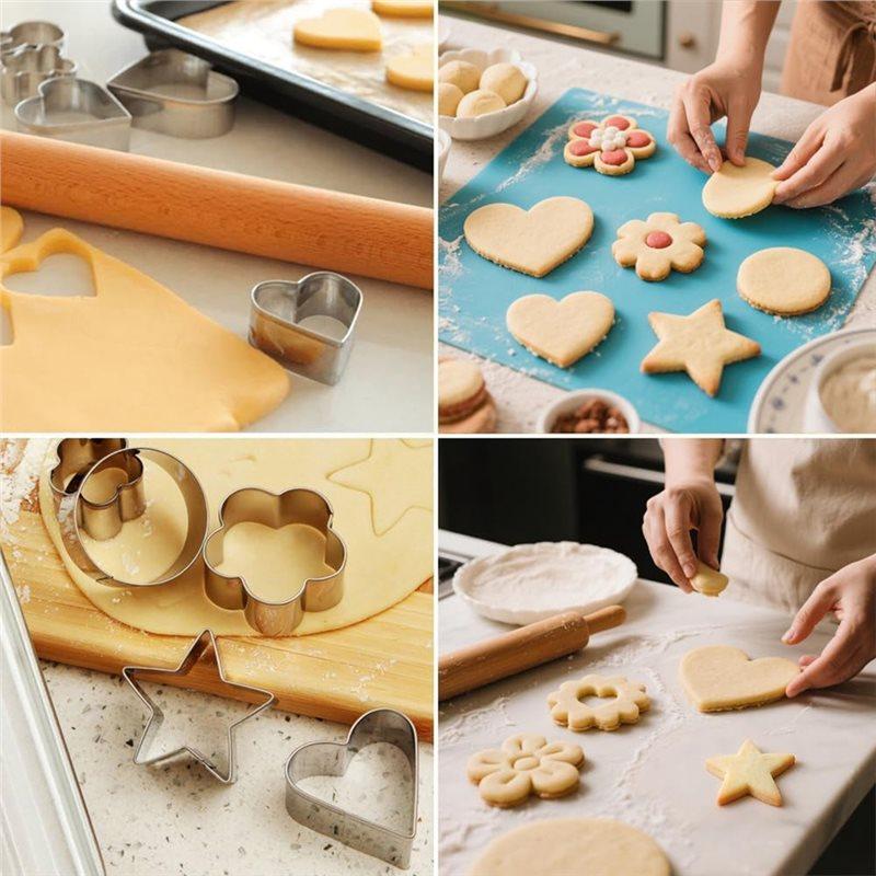 ABKS-Metal Biscuit Cutter Stainless Steel Cookie Cutters Set Heart, Flower Round,Star Shape Molds