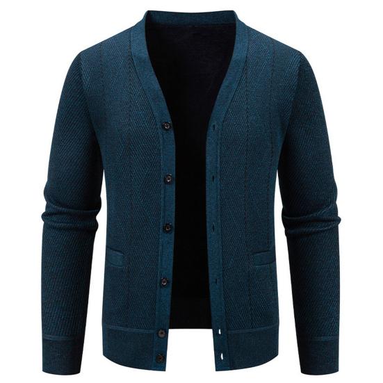 Men Knitting Cardigan V-Neck Long Sleeve Buttons Placket Sweater Jacket with Pockets Solid Color Autumn Winter Knitwear