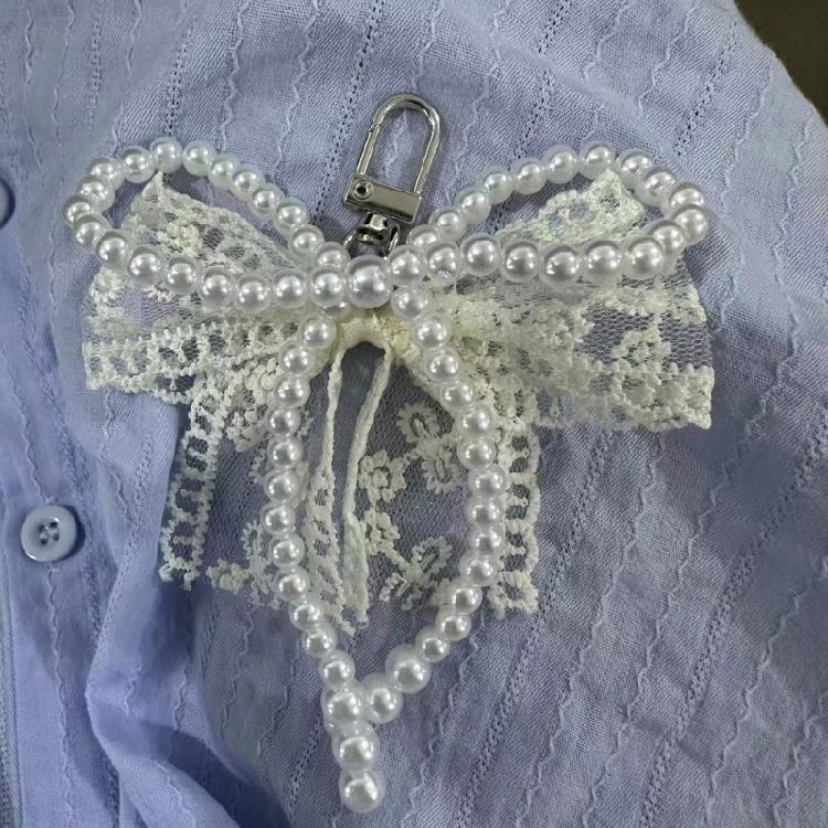 Pearls and Bowknot Embellished Keychain Elegant Bowknot Pearls Keychain Colorful Bowknot Pendant for Bags and Phones