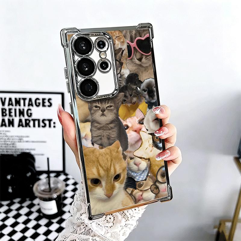 

Crying Cats Combine Memes Plating Phone Case For Samsung Galaxy S24 S25 FE S26 Edge S23 Ultra S22 S21 Plus S20 Anti-Fall Airabag Samsung S26
