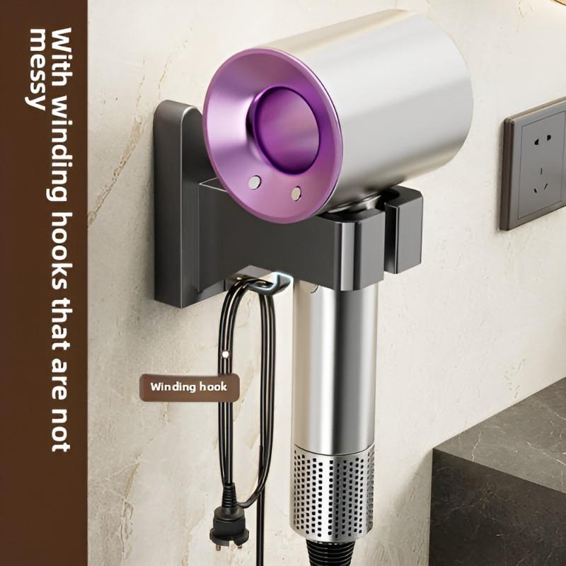 Wall Mounted Hair Dryer Bracket Bathroom Shelves Punch-free Drilling Storage Rack Tools Organizer For Hair Dryer, White ,Black