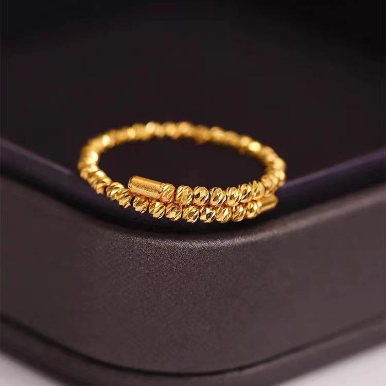 

Vietnam Sand Gold Elastic Gold Bead Ring - Women s Fashion Open Finger Thin Band