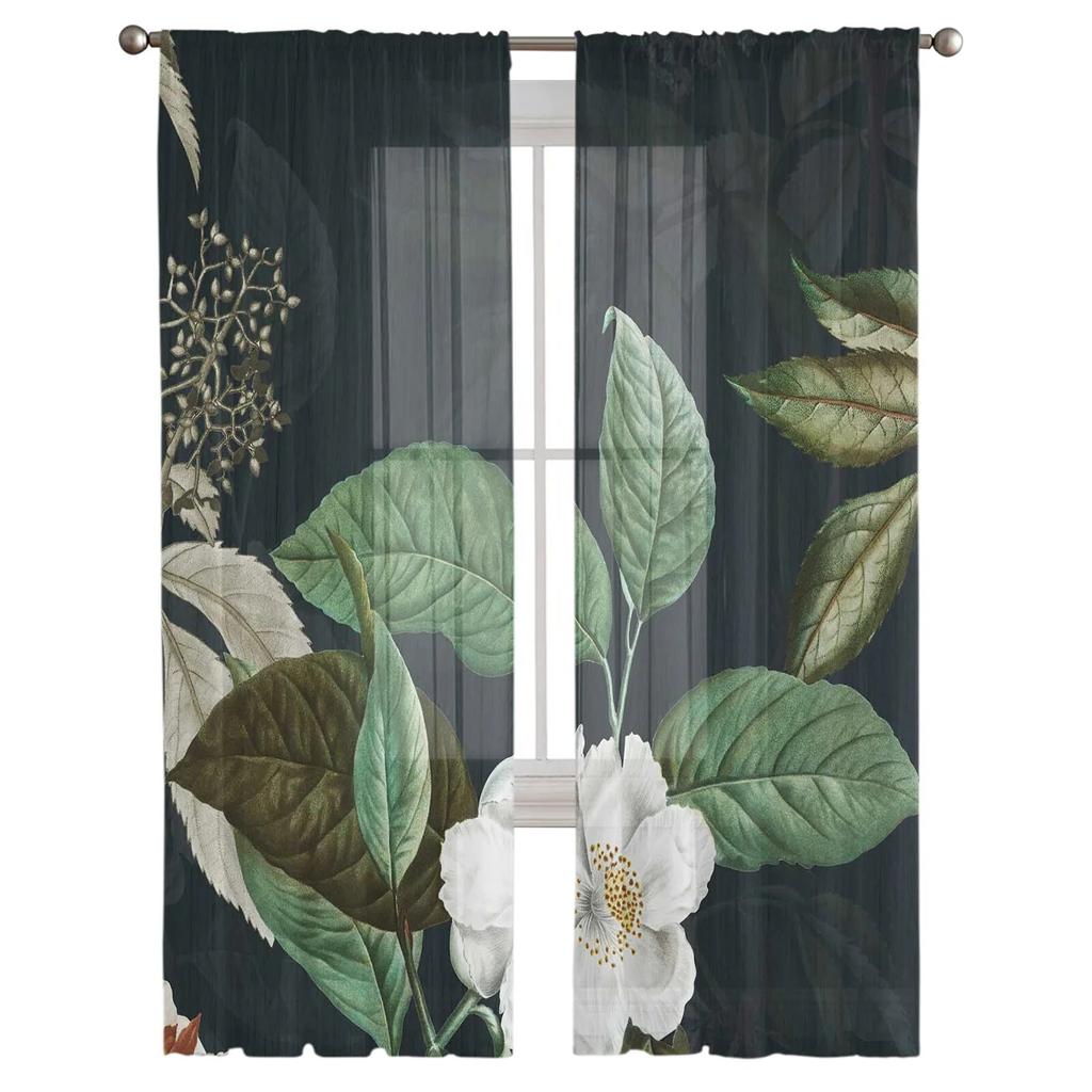Plant Small White Flowers Chiffon Tulle Curtains for Living Room Kitchen Bedroom Sheer Voile Yarn Window Treatment