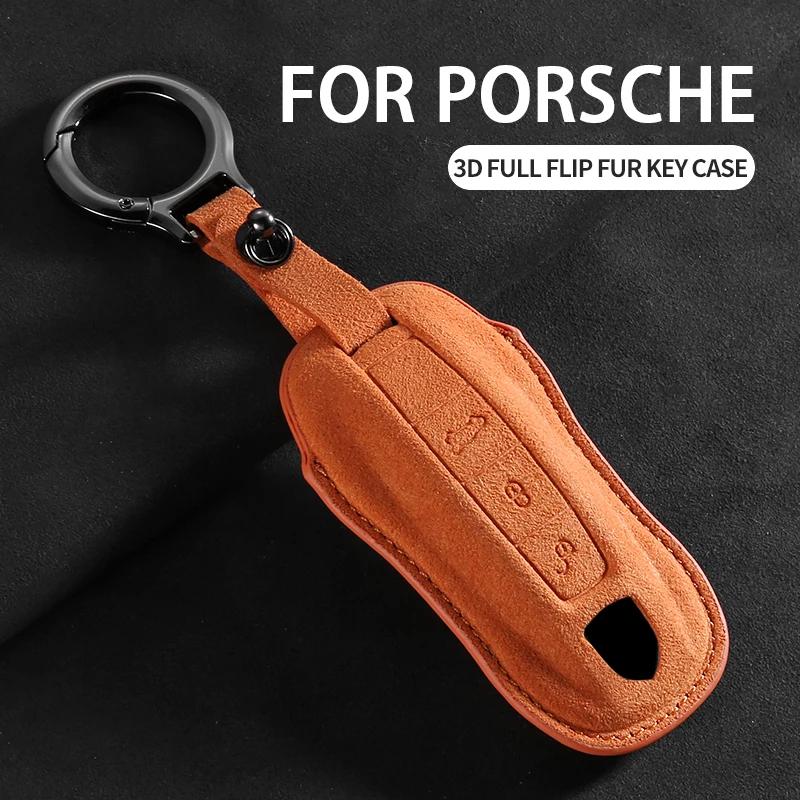 Kryt pouzdra na klíč od auta pro Porsche Panamera Cayenne 971 911 9YA Macan Boxster 3 tlačítka Semišový obal na dálkový klíč od auta Příslušenství