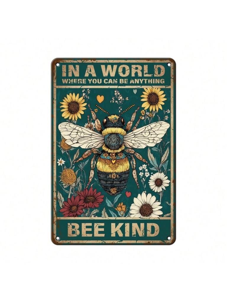 Vintage Bee Flower Kindness Quotes Metal Wall Poster for Living Room