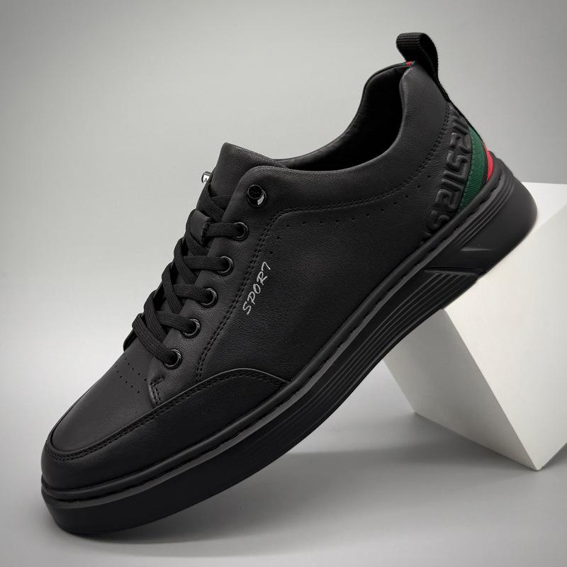 Men's Genuine Cowhide Casual Skate Shoes - Versatile, Lightweight, Breathable White Leather for Autumn Trend.