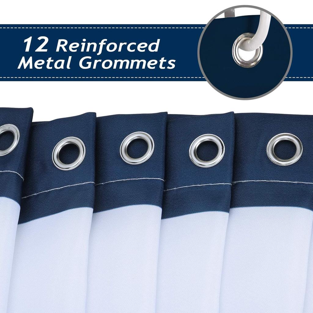 Nautical Striped Shower Curtain Navy Anchor Bathroom Curtain Polyester Fabric Waterproof Shower Curtain Set With Hook